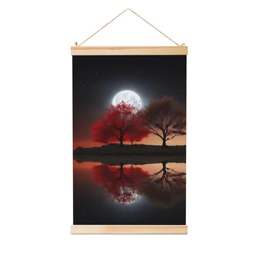 Poster zum Aufhängen, Holzschaft, Leinwanddruck, Wandkunst, roter Baum, See, Mond, Malerei, Wandbanner, modernes Kunstwerk, Dekoration für Zuhause, fertig zum Aufhängen, 40,6 x 61 cm Poster zum Aufhängen, Holzschaft, Leinwanddruck, Wandkunst, roter Baum, See, Mond, Malerei, Wandbanner, modernes Kunstwerk, Dekoration für Zuhause, fertig zum Aufhängen, 40,6 x 61 cm von BWLHJKE