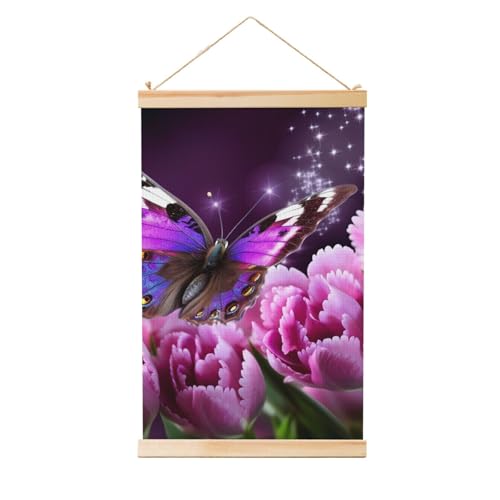 Poster zum Aufhängen, Holzschaft, Leinwanddruck, Wandkunst, violette Blume, Schmetterling, Malerei, Wandbanner, modernes Kunstwerk, Dekoration für Zuhause, fertig zum Aufhängen, 30,5 x 45,7 cm Poster zum Aufhängen, Holzschaft, Leinwanddruck, Wandkunst, violette Blume, Schmetterling, Malerei, Wandbanner, modernes Kunstwerk, Dekoration für Zuhause, fertig zum Aufhängen, 30,5 x 45,7 cm von BWLHJKE