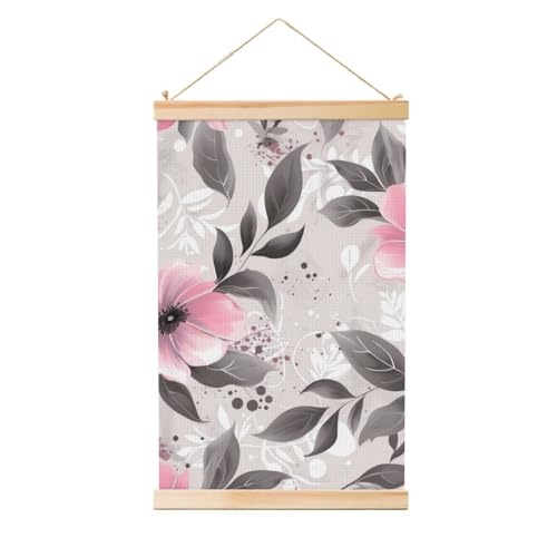 Poster zum Aufhängen, Holzschaft, Leinwanddruck, Wandkunst Blumen und Blätter auf grauer Malerei, hängende Schriftrolle, Wandbanner, modernes Kunstwerk, Dekor für Zuhause, fertig zum Aufhängen, 30,5 x von BWLHJKE