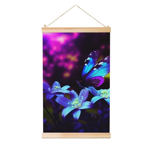 Poster zum Aufhängen, Holzschaft, Leinwanddrucke, Wandkunst, Blau, Lila, Blume, Schmetterling, Gemälde, Wandbanner, modernes Kunstwerk, Dekoration für Zuhause, fertig zum Aufhängen, 40,6 x 61 cm Poster zum Aufhängen, Holzschaft, Leinwanddrucke, Wandkunst, Blau, Lila, Blume, Schmetterling, Gemälde, Wandbanner, modernes Kunstwerk, Dekoration für Zuhause, fertig zum Aufhängen, 40,6 x 61 cm von BWLHJKE