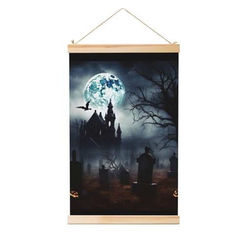 Poster zum Aufhängen, Holzschaft, Leinwanddrucke, Wandkunst, Gothic, Happy Halloween, Malerei, Wandbanner, modernes Kunstwerk, Dekoration für Zuhause, fertig zum Aufhängen, 30,5 x 45,7 cm Poster zum Aufhängen, Holzschaft, Leinwanddrucke, Wandkunst, Gothic, Happy Halloween, Malerei, Wandbanner, modernes Kunstwerk, Dekoration für Zuhause, fertig zum Aufhängen, 30,5 x 45,7 cm von BWLHJKE