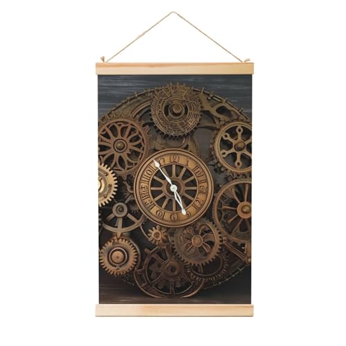 Poster zum Aufhängen, Holzschaft, Leinwanddrucke, Wandkunst, Steampunk-Gänge, Uhr, Gemälde, hängende Schriftrolle, Gemälde, Wandbanner, modernes Kunstwerk, Dekor für Zuhause, fertig zum Aufhängen von BWLHJKE