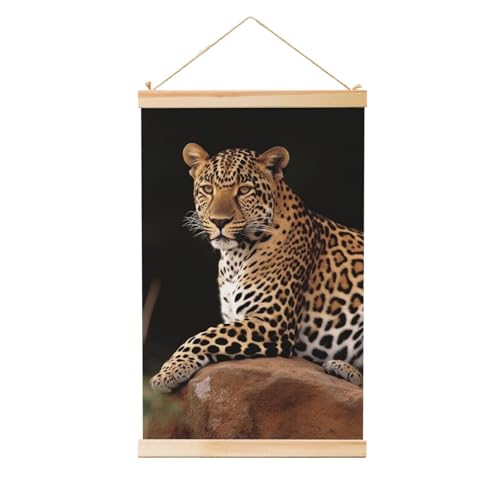 Poster zum Aufhängen, Holzschaft, Leinwanddrucke, Wandkunst, afrikanischer Leopard auf Felsmalerei, hängende Schriftrolle, Gemälde, Wandbanner, modernes Kunstwerk, Dekor für Zuhause, fertig zum von BWLHJKE