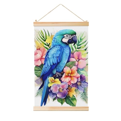 Poster zum Aufhängen, Holzschaft, Leinwanddrucke, Wandkunst, blauer Papagei in Blumen, Malerei, Wandbanner, modernes Kunstwerk, Dekor für Zuhause, fertig zum Aufhängen, 50,8 x 76,2 cm Poster zum Aufhängen, Holzschaft, Leinwanddrucke, Wandkunst, blauer Papagei in Blumen, Malerei, Wandbanner, modernes Kunstwerk, Dekor für Zuhause, fertig zum Aufhängen, 50,8 x 76,2 cm von BWLHJKE