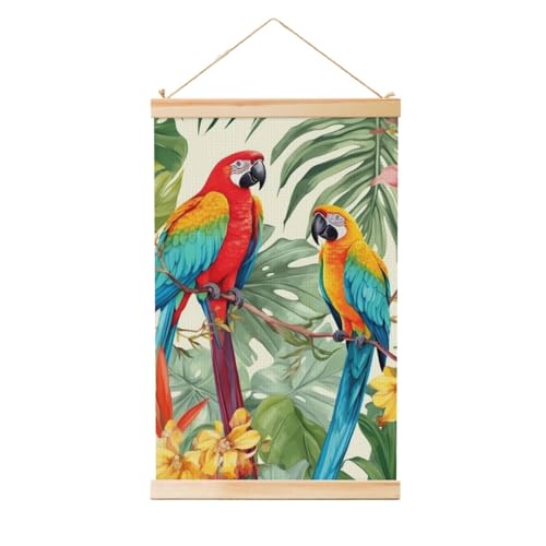 Poster zum Aufhängen, Holzschaft, Leinwanddrucke, Wandkunst, tropische Pflanzen und Papageien, Malerei, Wandbanner, modernes Kunstwerk, Dekor für Zuhause, fertig zum Aufhängen, 40,6 x 61 cm Poster zum Aufhängen, Holzschaft, Leinwanddrucke, Wandkunst, tropische Pflanzen und Papageien, Malerei, Wandbanner, modernes Kunstwerk, Dekor für Zuhause, fertig zum Aufhängen, 40,6 x 61 cm von BWLHJKE