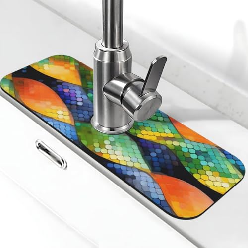 Regenbogenfischschuppen-Wasserhahnmatte für Küchenspüle, Spritzschutz, 14 x 38 cm, Kieselgur, schnell trocknende Matte, Waschbeckenablage, super saugfähiger Wasserhahn-Saugnapf, Wasserhahngriff Regenbogenfischschuppen-Wasserhahnmatte für Küchenspüle, Spritzschutz, 14 x 38 cm, Kieselgur, schnell trocknende Matte, Waschbeckenablage, super saugfähiger Wasserhahn-Saugnapf, Wasserhahngriff von BWLHJKE