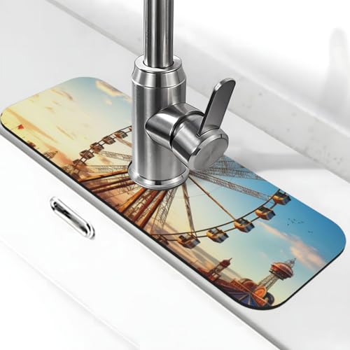Riesenrad-Wasserhahnmatte für Küchenspüle, Spritzschutz, 14 x 38 cm, Kieselgur, schnell trocknende Matte, Spülbeckenablage, super saugfähiger Wasserhahn-Saugnapf, Wasserhahngriff, Tropffänger für Riesenrad-Wasserhahnmatte für Küchenspüle, Spritzschutz, 14 x 38 cm, Kieselgur, schnell trocknende Matte, Spülbeckenablage, super saugfähiger Wasserhahn-Saugnapf, Wasserhahngriff, Tropffänger für von BWLHJKE