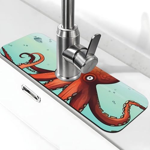 Riesige Oktopus-Wasserhahnmatte für Küchenspüle, Spritzschutz, 14 x 38 cm, Kieselgur-Schnelltrocknende Matte, Waschbeckenablage, super saugfähiger Wasserhahn-Saugnapf, Wasserhahngriff, Tropffänger für Riesige Oktopus-Wasserhahnmatte für Küchenspüle, Spritzschutz, 14 x 38 cm, Kieselgur-Schnelltrocknende Matte, Waschbeckenablage, super saugfähiger Wasserhahn-Saugnapf, Wasserhahngriff, Tropffänger für von BWLHJKE