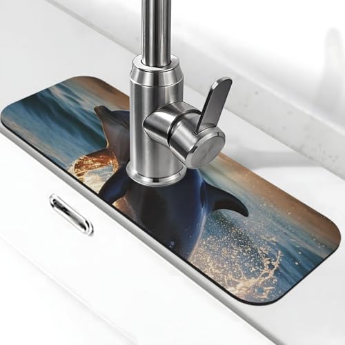 Schöne Delfin-Wasserhahnmatte für Küchenspüle, Spritzschutz, 14 x 38 cm, Diatomit, schnell trocknende Matte, Waschbeckenablage, super saugfähiger Wasserhahn-Saugnapf, Wasserhahngriff, Tropffänger für Schöne Delfin-Wasserhahnmatte für Küchenspüle, Spritzschutz, 14 x 38 cm, Diatomit, schnell trocknende Matte, Waschbeckenablage, super saugfähiger Wasserhahn-Saugnapf, Wasserhahngriff, Tropffänger für von BWLHJKE