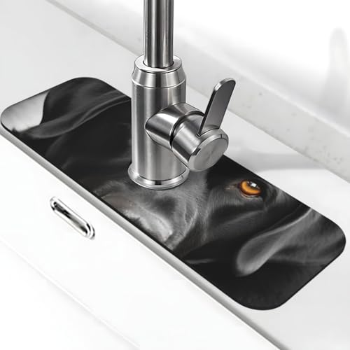 Schwarze Hunde-Wasserhahnmatte für Küchenspüle, Spritzschutz, 14 x 38 cm, Diatomit, schnell trocknende Matte, Waschbeckenablage, super saugfähiger Wasserhahn-Saugnapf, Wasserhahngriff, Tropffänger für von BWLHJKE