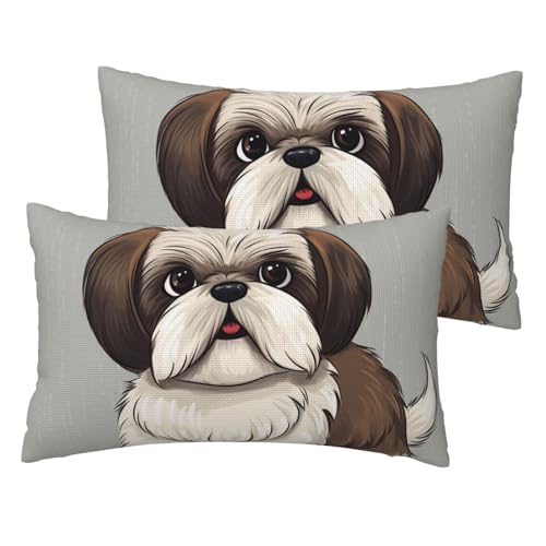 Shih Tzu Kissenbezüge aus französischem Leinen, Standardgröße, 30,5 x 50,8 cm, atmungsaktiv und kühlend, für alle Jahreszeiten, weiche Kissenbezüge mit Reißverschluss, 2 Stück von BWLHJKE