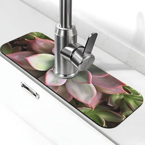 Sukkulenten botanische Wasserhahnmatte für Küchenspüle, Spritzschutz, 14 x 38 cm, Kieselgur, schnell trocknende Matte, Waschbeckenablage, super saugfähiger Wasserhahn-Saugnapf, Wasserhahngriff Sukkulenten botanische Wasserhahnmatte für Küchenspüle, Spritzschutz, 14 x 38 cm, Kieselgur, schnell trocknende Matte, Waschbeckenablage, super saugfähiger Wasserhahn-Saugnapf, Wasserhahngriff von BWLHJKE