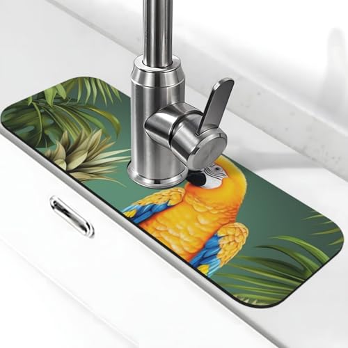 Summer Parrot Ananas Vogel Wasserhahn Matte für Küchenspüle, Spritzschutz, 14 x 38 cm, Diatomit, schnell trocknende Matte, Spülbecken-Ablage, super saugfähiger Wasserhahn-Saugnapf, Wasserhahngriff von BWLHJKE