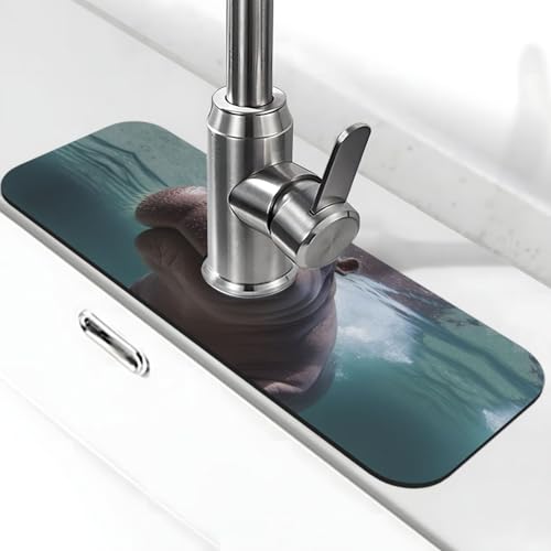 Tauch-Nilpferd-Wasserhahnmatte für Küchenspüle, Spritzschutz, 14 x 38 cm, Diatomit, schnell trocknende Matte, Waschbeckenablage, super saugfähiger Wasserhahn-Saugnapf, Wasserhahngriff, Tropffänger für Tauch-Nilpferd-Wasserhahnmatte für Küchenspüle, Spritzschutz, 14 x 38 cm, Diatomit, schnell trocknende Matte, Waschbeckenablage, super saugfähiger Wasserhahn-Saugnapf, Wasserhahngriff, Tropffänger für von BWLHJKE