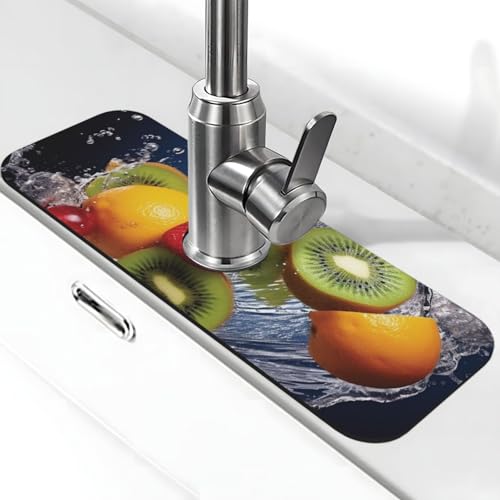 Wasserfrüchte Wasserhahnmatte für Küchenspüle, Spritzschutz, 14 x 38 cm, Kieselgur, schnell trocknende Matte, Spülbeckenablage, super saugfähiger Wasserhahn-Saugnapf, Wasserhahngriff, Tropffänger für Wasserfrüchte Wasserhahnmatte für Küchenspüle, Spritzschutz, 14 x 38 cm, Kieselgur, schnell trocknende Matte, Spülbeckenablage, super saugfähiger Wasserhahn-Saugnapf, Wasserhahngriff, Tropffänger für von BWLHJKE