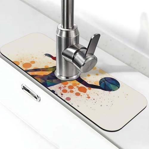 Wasserhahnmatte mit Basketball-Mädchen-Muster, für Küchenspüle, Spritzschutz, 14 x 38 cm, Kieselgur, schnell trocknende Matte, Waschbeckenablage, super saugfähiger Wasserhahn-Saugnapf, Wasserhahngriff Wasserhahnmatte mit Basketball-Mädchen-Muster, für Küchenspüle, Spritzschutz, 14 x 38 cm, Kieselgur, schnell trocknende Matte, Waschbeckenablage, super saugfähiger Wasserhahn-Saugnapf, Wasserhahngriff von BWLHJKE