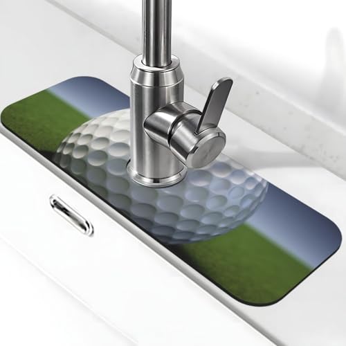 Wasserhahnmatte mit Golfball-Muster, für Küchenspüle, Spritzschutz, 14 x 38 cm, Diatomit, schnell trocknende Matte, Spülbeckenablage, super saugfähiger Wasserhahn-Saugnapf, Wasserhahngriff von BWLHJKE
