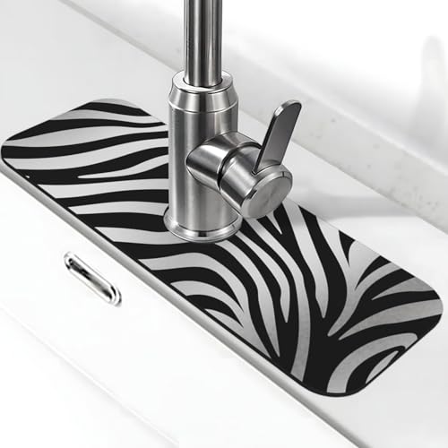 Wasserhahnmatte mit Zebramuster für Küchenspüle, Spritzschutz, 14 x 38 cm, Diatomit, schnell trocknende Matte, Spülbeckenablage, super saugfähiger Wasserhahn-Saugnapf, Wasserhahngriff, Tropffänger für Wasserhahnmatte mit Zebramuster für Küchenspüle, Spritzschutz, 14 x 38 cm, Diatomit, schnell trocknende Matte, Spülbeckenablage, super saugfähiger Wasserhahn-Saugnapf, Wasserhahngriff, Tropffänger für von BWLHJKE
