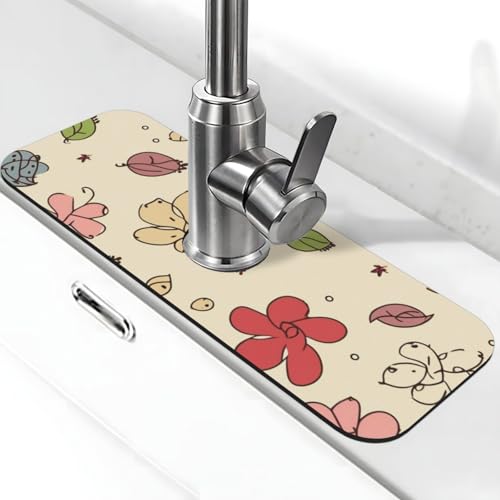 Wasserhahnmatte mit schönem Blumenmuster, für Küchenspüle, Spritzschutz, 14 x 38 cm, Kieselgur, schnell trocknend, super saugfähig, Saugnapf, Wasserhahngriff, Tropffänger für Küche Wasserhahnmatte mit schönem Blumenmuster, für Küchenspüle, Spritzschutz, 14 x 38 cm, Kieselgur, schnell trocknend, super saugfähig, Saugnapf, Wasserhahngriff, Tropffänger für Küche von BWLHJKE