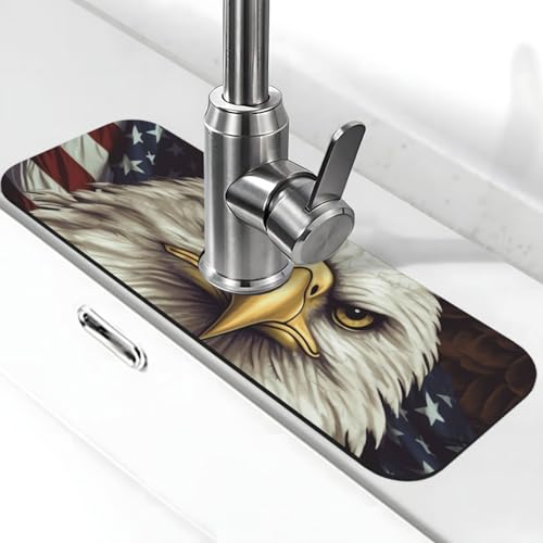 Weißkopfseeadler Wasserhahnmatte für Küchenspüle, Spritzschutz, 14 x 38 cm, Kieselgur, schnell trocknende Matte, Waschbeckenablage, super saugfähiger Wasserhahn-Saugnapf, Wasserhahngriff, Tropffänger Weißkopfseeadler Wasserhahnmatte für Küchenspüle, Spritzschutz, 14 x 38 cm, Kieselgur, schnell trocknende Matte, Waschbeckenablage, super saugfähiger Wasserhahn-Saugnapf, Wasserhahngriff, Tropffänger von BWLHJKE