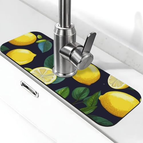 Zitronenfrucht-Wasserhahnmatte für Küchenspüle, Spritzschutz, 14 x 38 cm, Diatomit, schnell trocknende Matte, Waschbeckenablage, super saugfähiger Wasserhahn-Saugnapf, Wasserhahngriff, Tropffänger für Zitronenfrucht-Wasserhahnmatte für Küchenspüle, Spritzschutz, 14 x 38 cm, Diatomit, schnell trocknende Matte, Waschbeckenablage, super saugfähiger Wasserhahn-Saugnapf, Wasserhahngriff, Tropffänger für von BWLHJKE