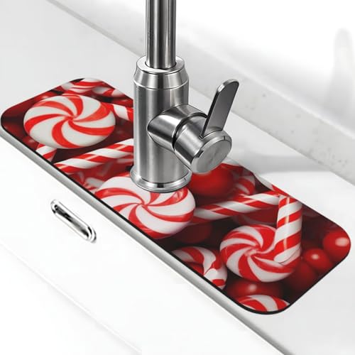 Zuckerstangen-Wasserhahnmatte für Küchenspüle, Spritzschutz, 14 x 38 cm, Diatomit, schnell trocknende Matte, Waschbeckenablage, super saugfähiger Wasserhahn-Saugnapf, Wasserhahngriff, Tropffänger für von BWLHJKE