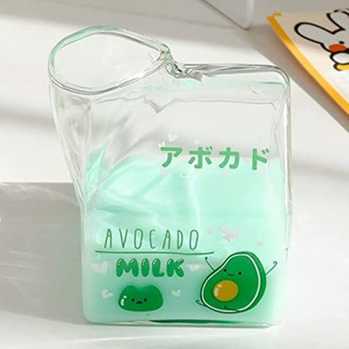 BWLZSP Nette Glas Milch Transparent Milch Tassen Karton Tassen Frühstück Tasse für Zuhause Tragbare Studenten (Kiwifruit) von BWLZSP