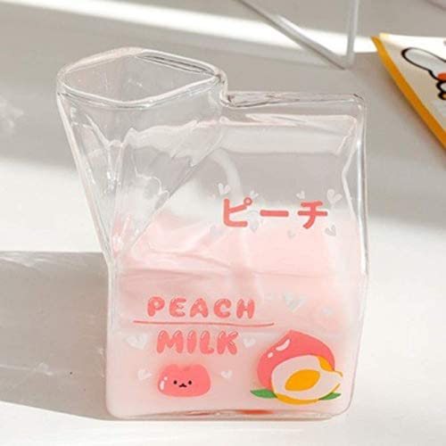 BWLZSP Nette Glas Milch Transparent Milch Tassen Karton Tassen Frühstück Tasse für Zuhause Tragbare Studenten (Pfirsich) von BWLZSP