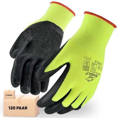 BWOLF PAVALAN 12 Paar Handschuhe Arbeitshandschuhe Herren Arbeitshandschuhe Damen Mechaniker Handschuhe Herren Montagehandschuhe mit robuster Latex Beschichtung (12, 11) von BWOLF