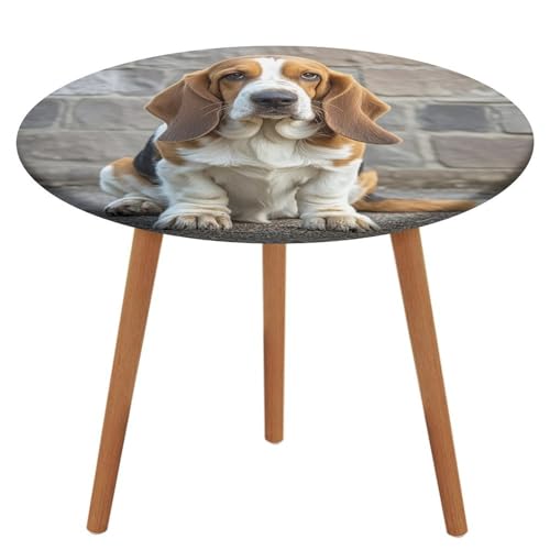 Runde Tischdecke mit elastischem Rand, wasserdichte Tischdecken, Basset Hound, waschbare Tischdecken für Picknick im Freien von BWQMNT