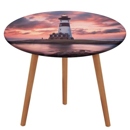 Runde Tischdecke mit elastischem Rand, wasserdichte Tischdecken, Schönheit, Leuchtturm, waschbare Tischdecken für Picknick im Freien von BWQMNT