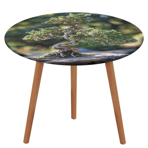 Runde Tischdecke mit elastischem Rand, wasserdichte Tischdecken, anmutiger Bonsai-Baum, waschbare Tischdecken für Picknicks im Freien von BWQMNT