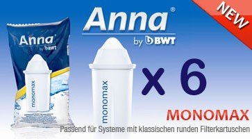 6 Anna Monomax Wasserfilter Kartuschen passend auch für Brita Classic, Pearlco von BWT
