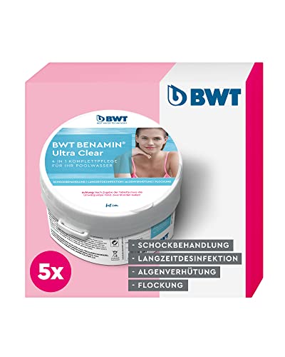 BWT Poolreiniger Benamin Ultra Clear 5er-Set | Desinfektions- & Wasserentkeimungstablette | Für Kristallklares Poolwasser | Selbstdosierend Und Mit Reduziertem Chloreinsatz von BWT