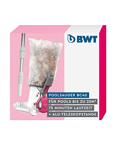 BWT Poolsauger BC40 (mit Teleskopstange) | Effektive Reinigung von freistehenden Pools und Pools bis 25 m³ | Kabelloser Betrieb mit maximaler Bewegungsfreiheit | Hohe Saugleistung von BWT