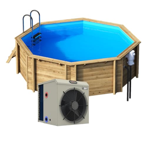BWT Tropic OCTO 414 Holzpool inkl. Mini-Heizung Wärmepumpe| Aufstellbecken Aus Holz | Besonders Sicher & Stabil | 386 cm Durchmesser & 110 cm Wasserstand | Längerer Badespaß mit der Mini-Wärmepumpe von BWT