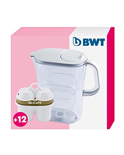 BWT Wasserfilter AQUAlizer 2,6L + 12 Silicate & Magnesium Filterkartuschen | Wasserfilter Trinkwasser | Für Speisen & Getränke | Filtert Chlor & organische Verunreinigungen von BWT