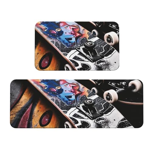 BWWHCCTI Skate Boards Bedruckte Küchenmatte 2er Set - Rutschfeste Fußmatten und Teppiche für Zuhause Küche Büro von BWWHCCTI