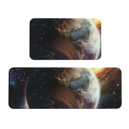 BWWHCCTI Universe Planet Bedruckte Küchenmatte 2er-Set - Rutschfeste Fußmatten und Teppiche für Zuhause Küche Büro von BWWHCCTI