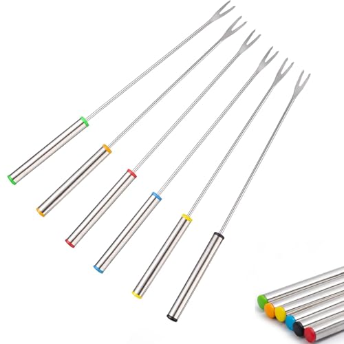 Set mit 18 Edelstahl-Fonduegabeln, 24,1 cm, farbcodierte Käsefonduestäbchen mit hitzebeständigem Griff für Fondue, Schokolade, Früchte von BWXXXR