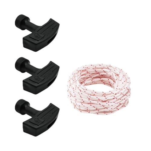 BWZJS For LUSQI, Rückstoßstarterseil 10 Meter 3 mm Zugschnur mit 0/1/2/3-teiligem Startergriff Rasenmäher Kettensäge Trimmer Kantenschneider Motorteil(With 3PC Handle) von BWZJS