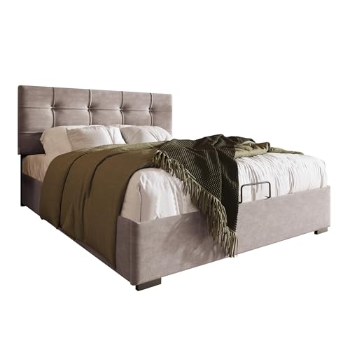 BXEYXE Hydraulisch Einzelbett Polsterbett 90x200cm,Verstellbares Kopfteil, Bett mit Lattenrost aus Metallrahmen, Samt, Modernes Bettgestell mit Stauraum, Hellgrau von BXEYXE
