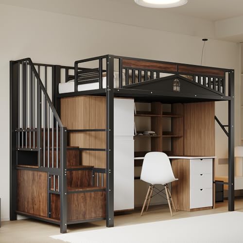 BXEYXE Metall-Hochbett 90 x 200 cm, Einzigartiges Sicherheitsgehäuse mit Fenster, Sicherheitsleiter mit Spind, Schwarz, Alte SKU ist LDT00275AAB von BXEYXE