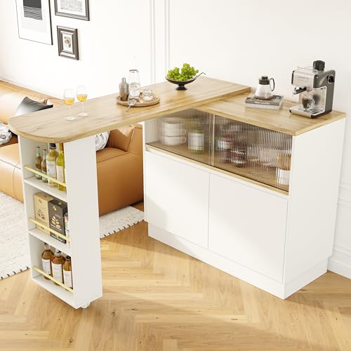 BXEYXE Um 360° drehbarer Stehtisch (Hauptkörper 90 x 45 x 100 cm), weißes multifunktionales drehbares Sideboard mit Ablagefach, Changhong-Glasschiebetür, geeignet für Küche/Esszimmer von BXEYXE