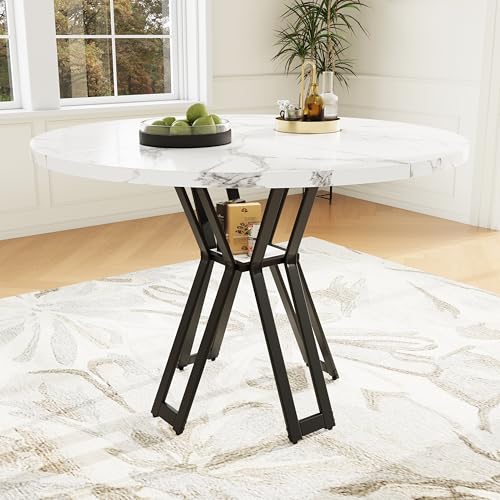 Runder Esstisch (100 x 100 x 76 cm), Leichter und luxuriöser runder Tisch für 4-6 Personen, geeignet für Esszimmer und Wohnzimmer, Schwarze Beine, marmorierte MDF Tischplatte von BXEYXE