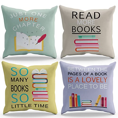 Read More Books Just One More Chapter So Many Books So Little Time Throw Kissenbezug Kissenbezug Bauernhaus Buch Thema 45,7 x 45,7 cm Set mit 4 Dekorationen für Zuhause Lesezimmer Schlafsaal von BXFAHZJ