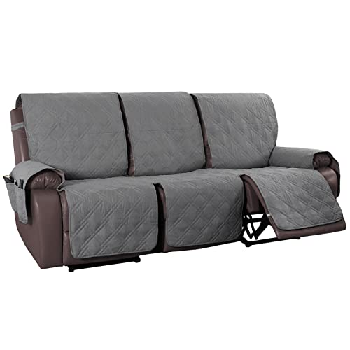 BXFUL 100% Wasserdicht Sesselschoner für Relaxsessel Protector, rutschfest Sesselbezug Mit Stauraum, Abnehmbar und Waschbar Sesselschoner für Fernsehsessel (Grau,3 Sitzer) von BXFUL
