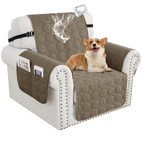 BXFUL 100% Wasserdicht Sofabezug 1 2 3 4 Sitzer, rutschfeste Sofa Überzug, Sofaschoner Waschbar Couchüberzug mit Armlehnen, Universal Sofaüberwurf für Katze Hund (Hellbraun,1 Sitzer) von BXFUL