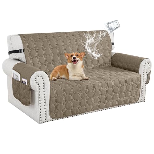 BXFUL 100% Wasserdicht Sofabezug 1 2 3 4 Sitzer, rutschfeste Sofa Überzug, Sofaschoner Waschbar Couchüberzug mit Armlehnen, Universal Sofaüberwurf für Katze Hund (Hellbraun,2 Sitzer) von BXFUL
