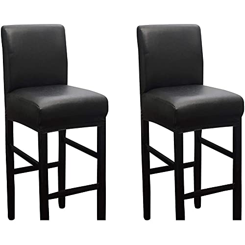 BXFUL Kunstleder Bar Stuhlhussen, Stretch Abnehmbarer waschbarer Stuhl Schonbezug für Short Swivel Dining Chair Rückenlehne Barhocker Stuhl mit Lehne (2 Pcs,Schwarz) von BXFUL